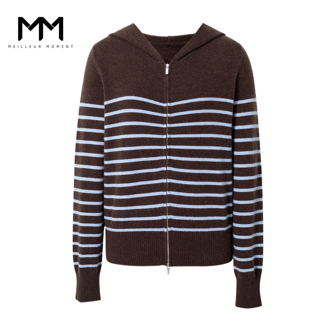 MM麦檬连帽撞色流行复古针织开衫外套25冬新5H1930511