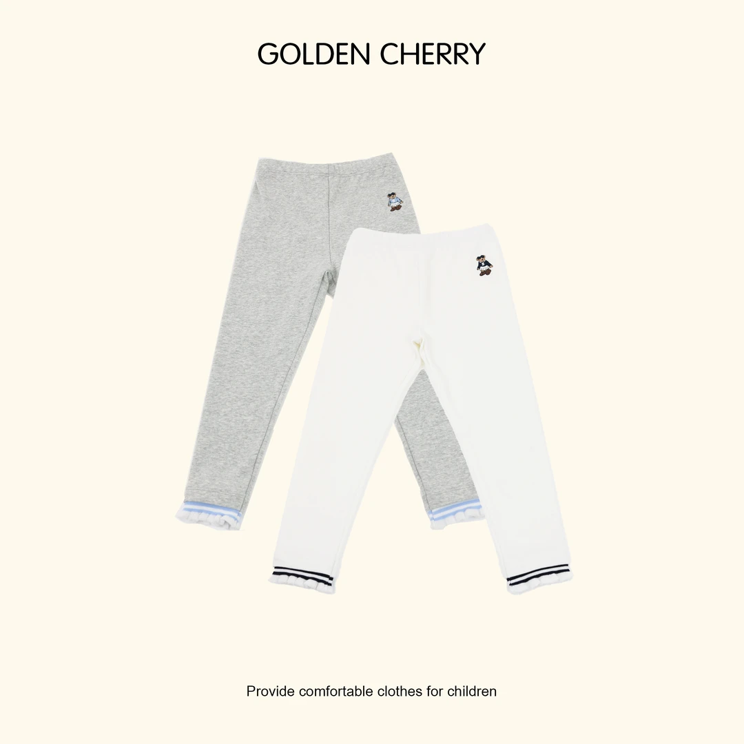 【Golden cherry】儿童双色裤脚小熊刺绣打底裤285075