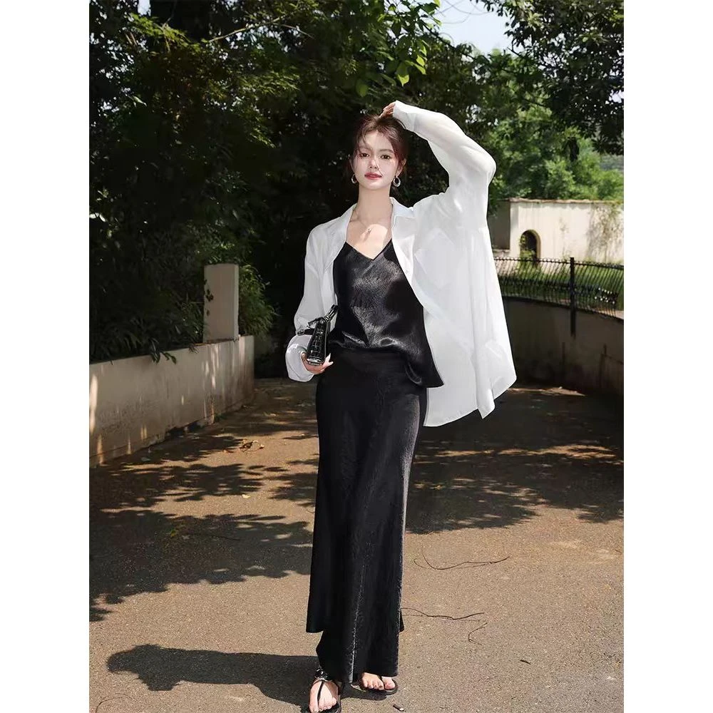 【减龄上新】X+Y时尚防晒百搭随性衬衫纯色 扣子本色白色随机