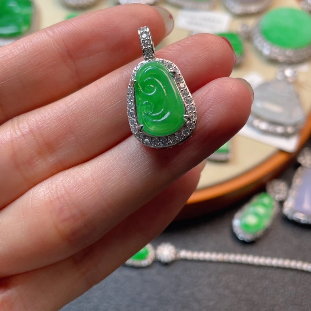 翡翠吊坠(不含链)银S925镶嵌