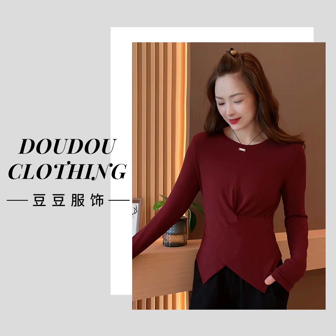 【宝藏T】新款圆领时尚显瘦百搭设计款气质交叉女装T恤W23508