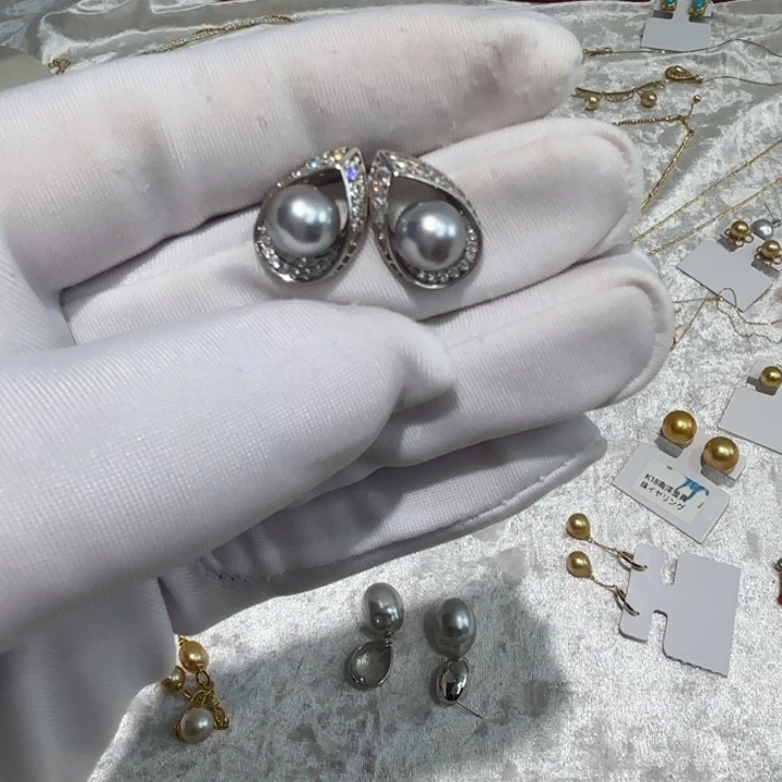 银S925镶嵌海水珍珠耳饰