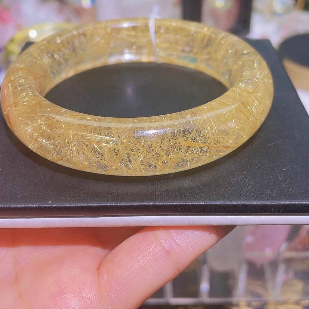 手镯未镶嵌水晶天然黄发晶金丝发58圈