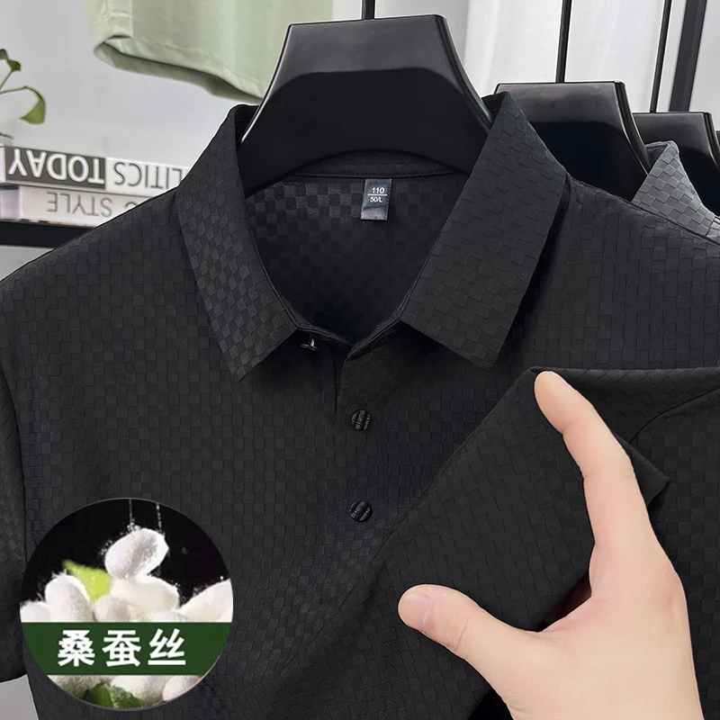 【100%天然桑蚕丝】男士翻领POLO衫短袖t恤