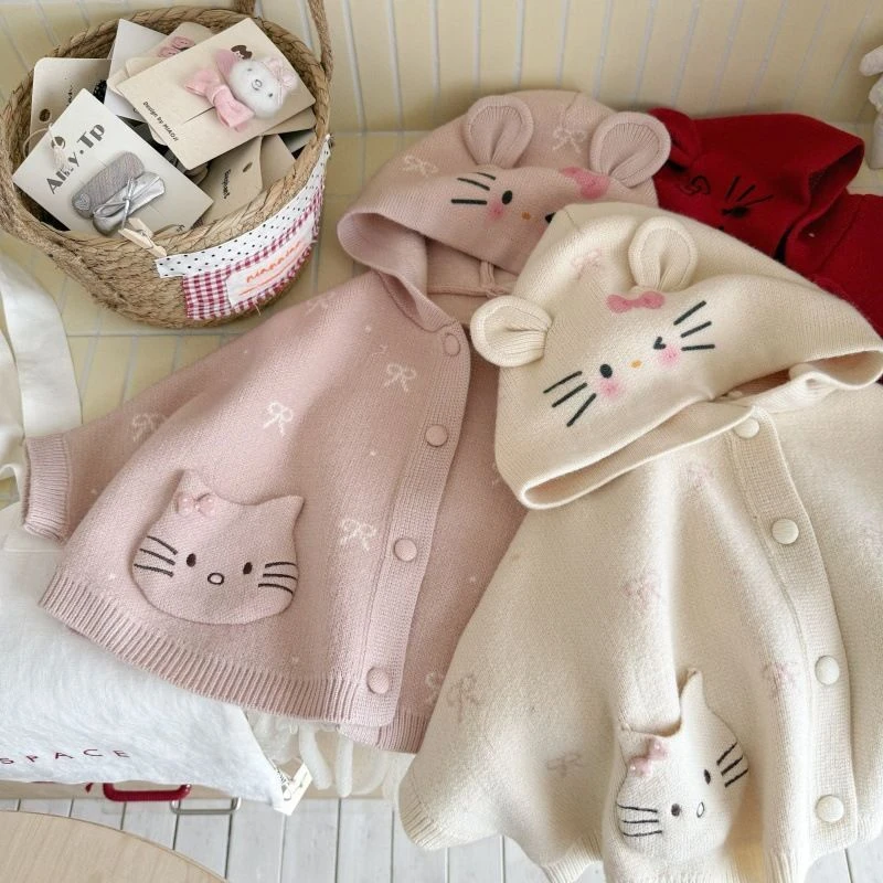 儿童斗篷披风女童针织衫卡通毛衣洋气甜美外穿女宝宝衣服开衫外套