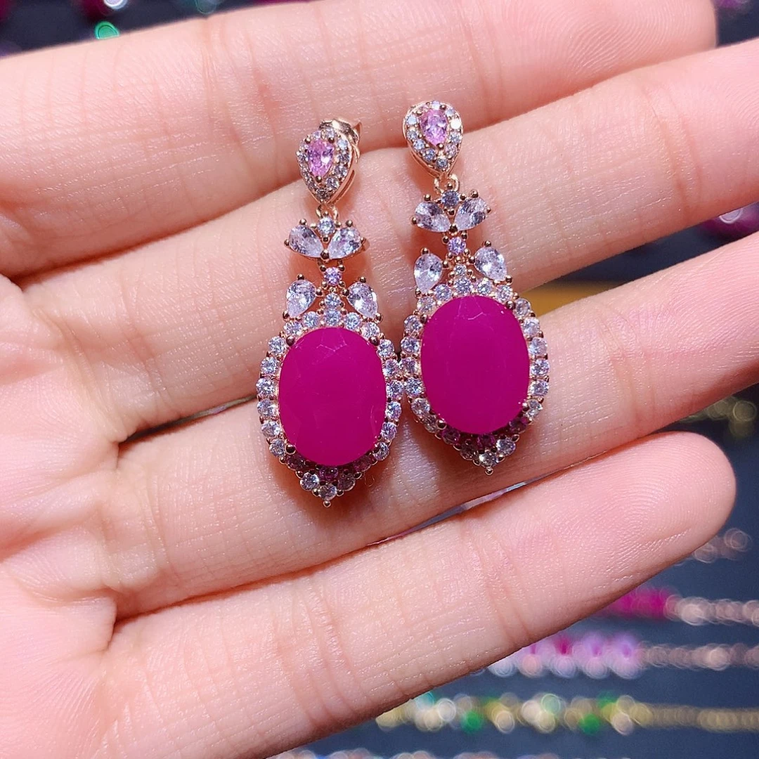 红宝石银S925镶嵌耳饰