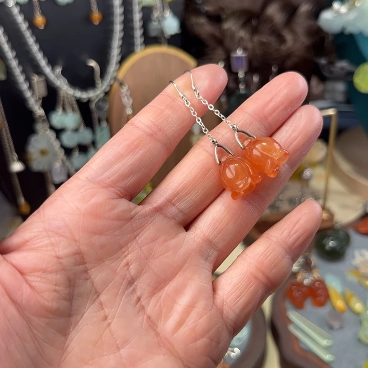 蛇纹石玉银S925镶嵌耳饰