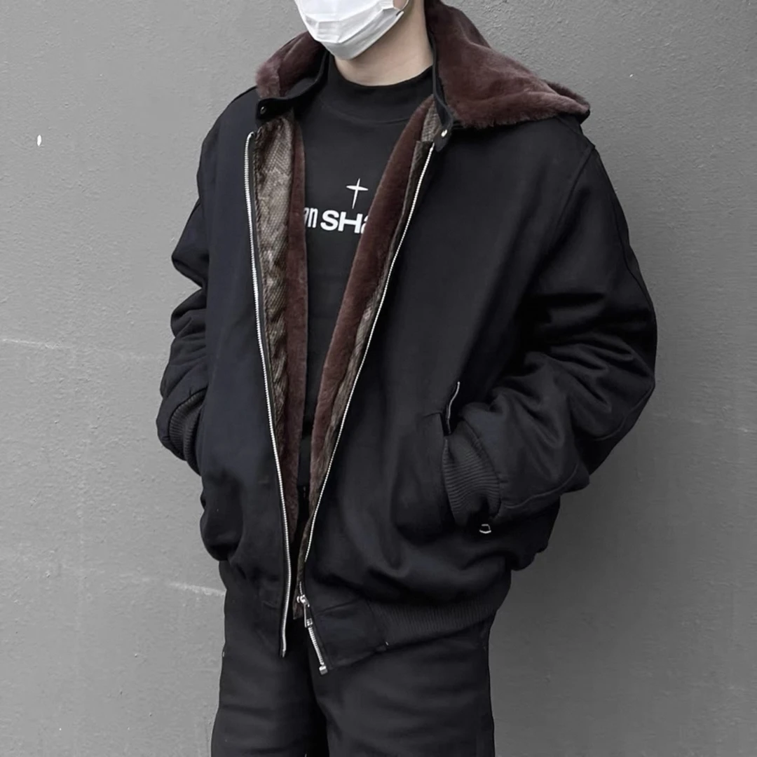 【座山蟒】冬季美式连帽加绒棉服男女情侣宽松休闲外套-11262