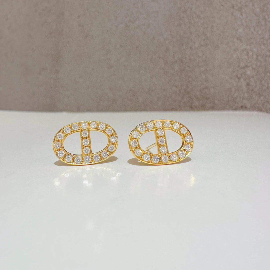 18K金 南非天然钻石猪鼻子耳钉 潮流个性女士经典浅金色猪鼻耳饰