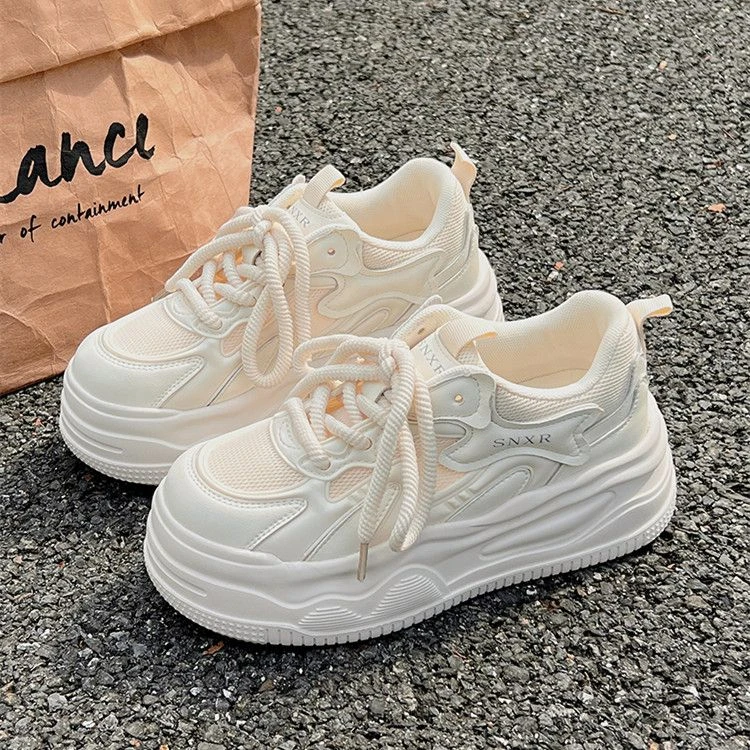 厚底增高学生小白鞋女2025新款夏季透气网面板鞋女原创运动休闲鞋