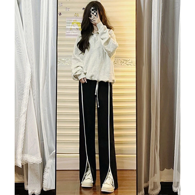 【新年宠粉】开叉休闲西装裤女高腰宽松显瘦春季大码阔腿裤YBL-2519