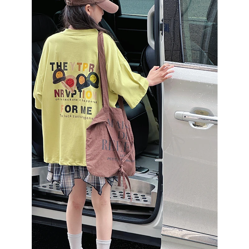 K29072潮流女童T恤短袖2025夏装新款儿童宽松休闲半袖大童上衣服t