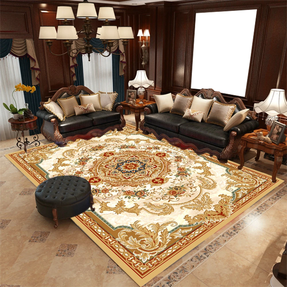 金色欧式客厅针织卧室隔凉防潮裁剪防滑吸水大地毯160X230厘米