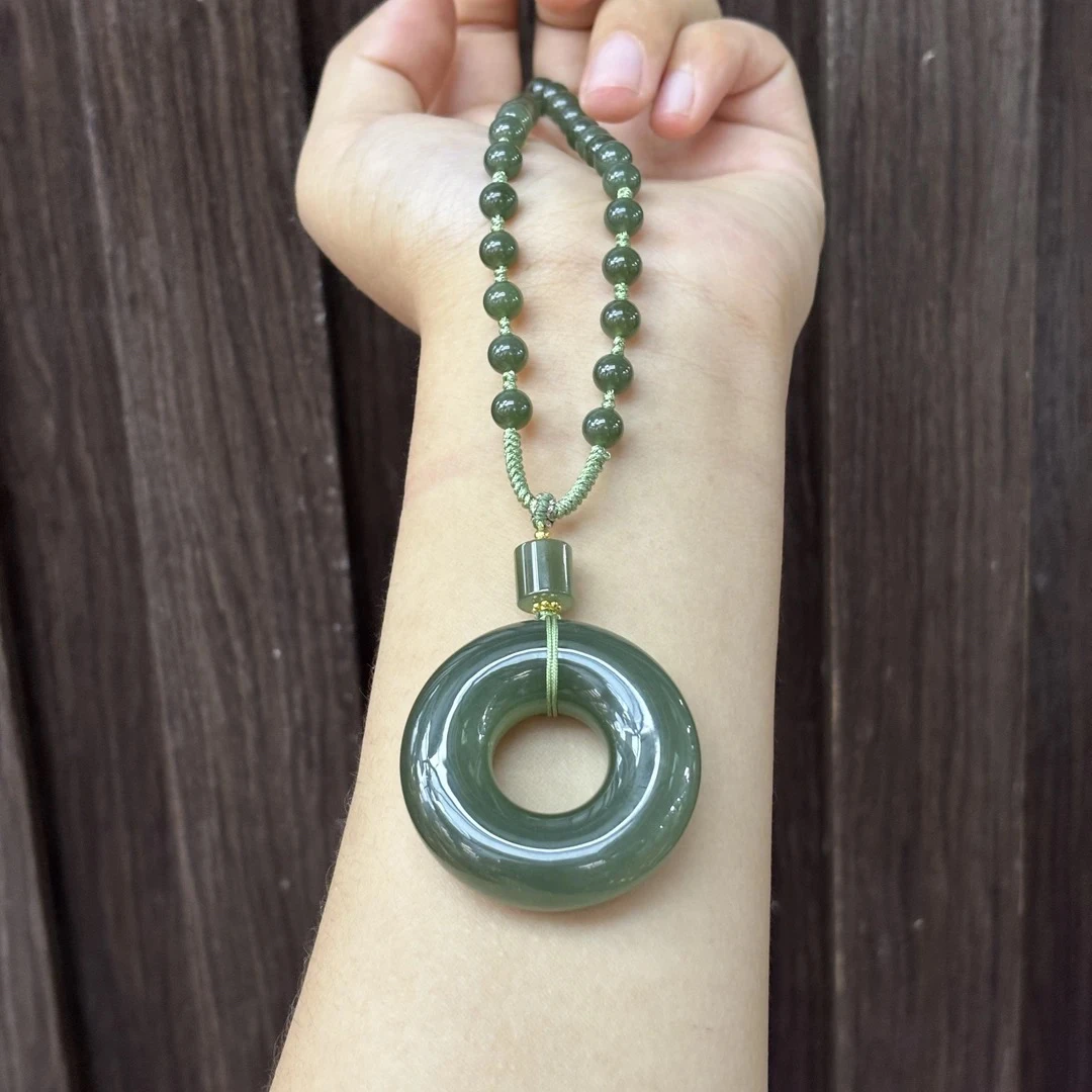 071110WM 和田玉青海料湖水绿面包圈 规格约：40*11.8多样性发其一