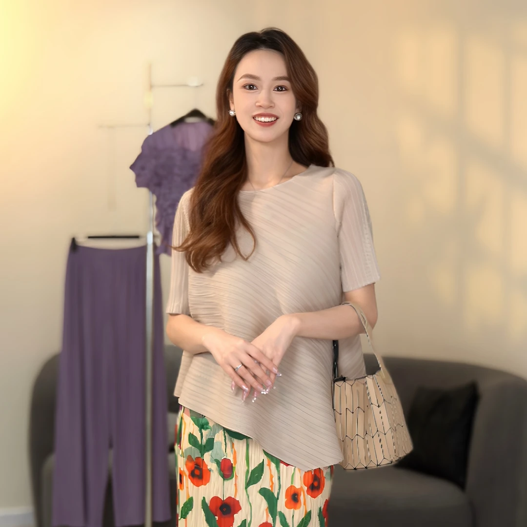 摺之韵2025夏季新款女百搭纯色上衣气宽松质显瘦时尚气质10805