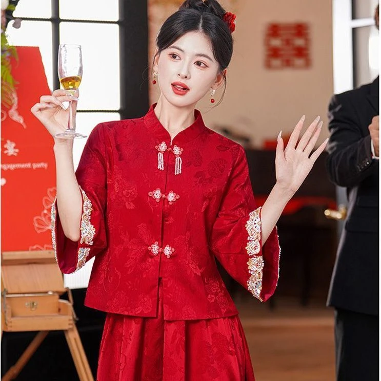 画报夫人2025新中式秋季提花敬酒新娘结婚便装旗袍订婚礼服套装回