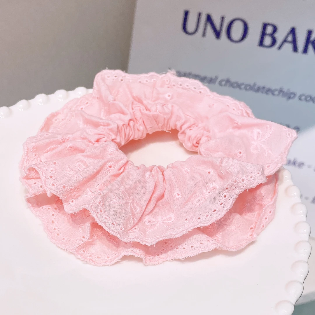 A-6430  jl  1个粉色花边布艺韩系高马尾不伤发耐用肠圈    发圈