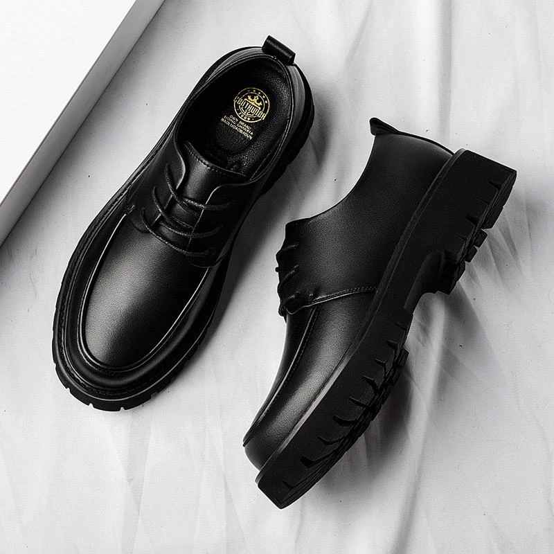 皮鞋男士休闲新款英伦风工装百搭休闲德比厚底增高大头低帮马丁靴