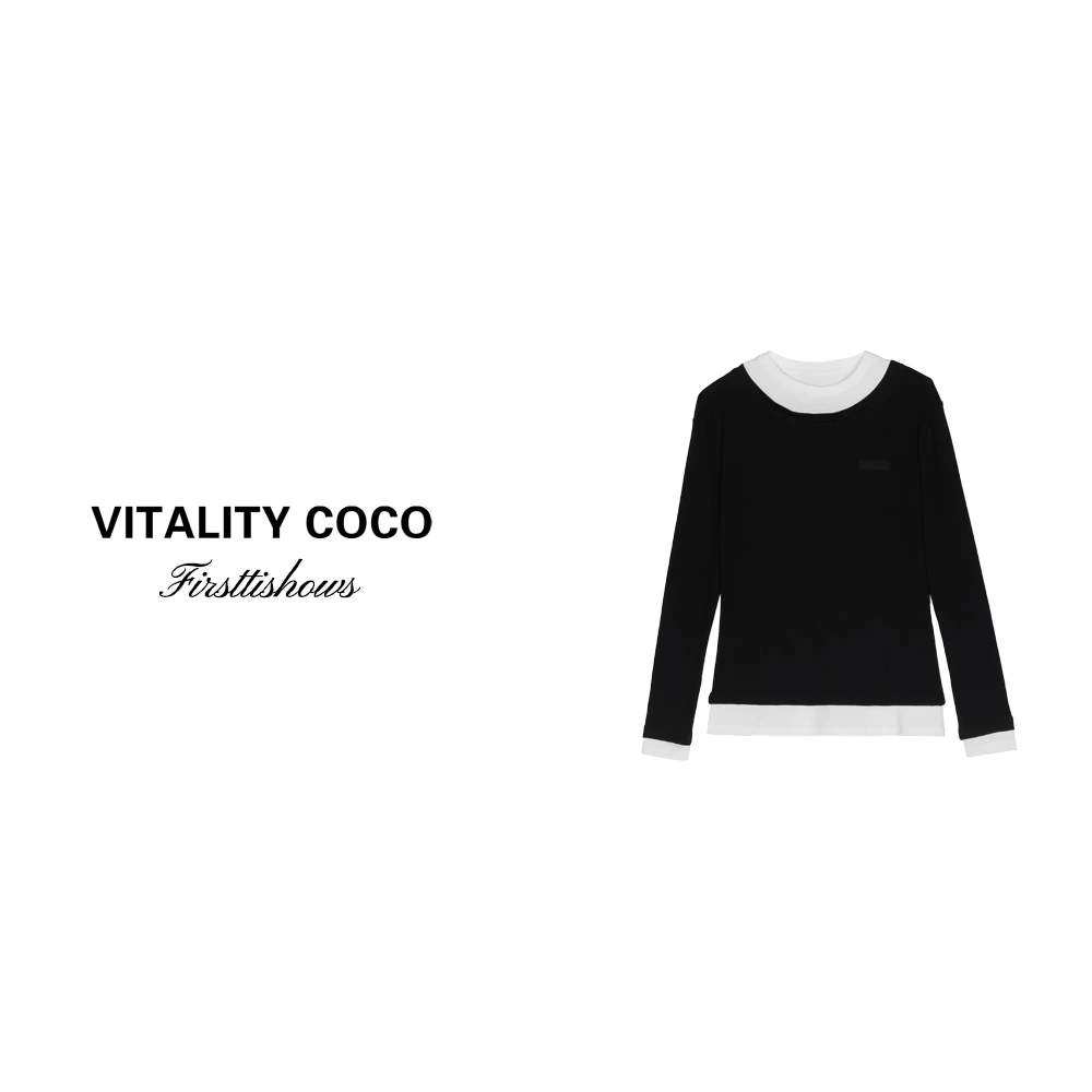 2024重磅定制圆领假两件简约百搭长袖打底T恤1567