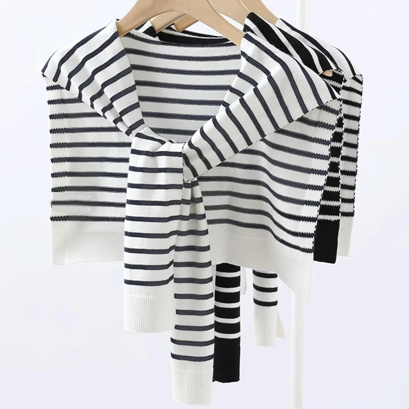【Muusu】条纹小披肩针织高级感外搭洋气女春秋季韩版空调房搭肩潮