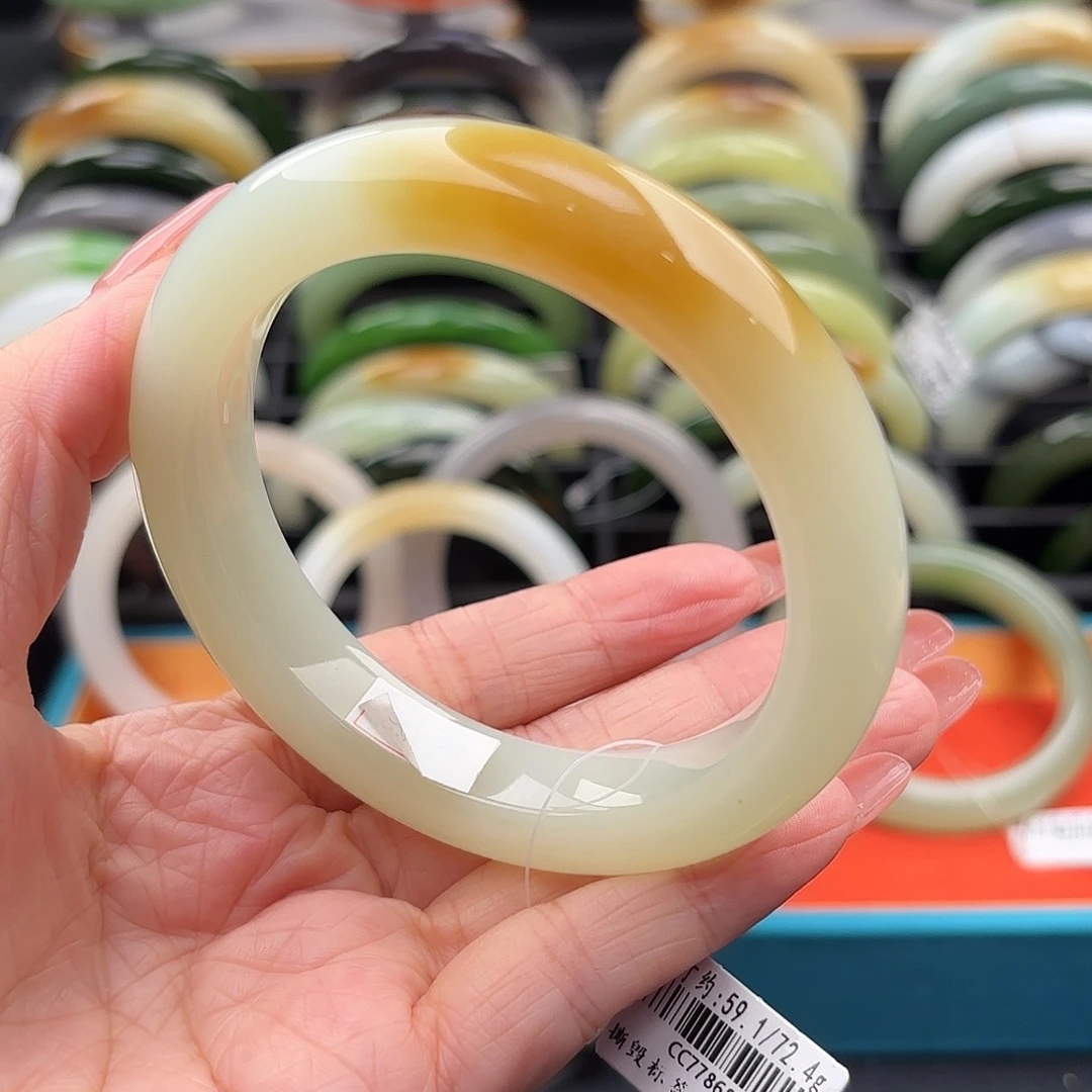 和田玉未镶嵌手镯温柔糖白59.1