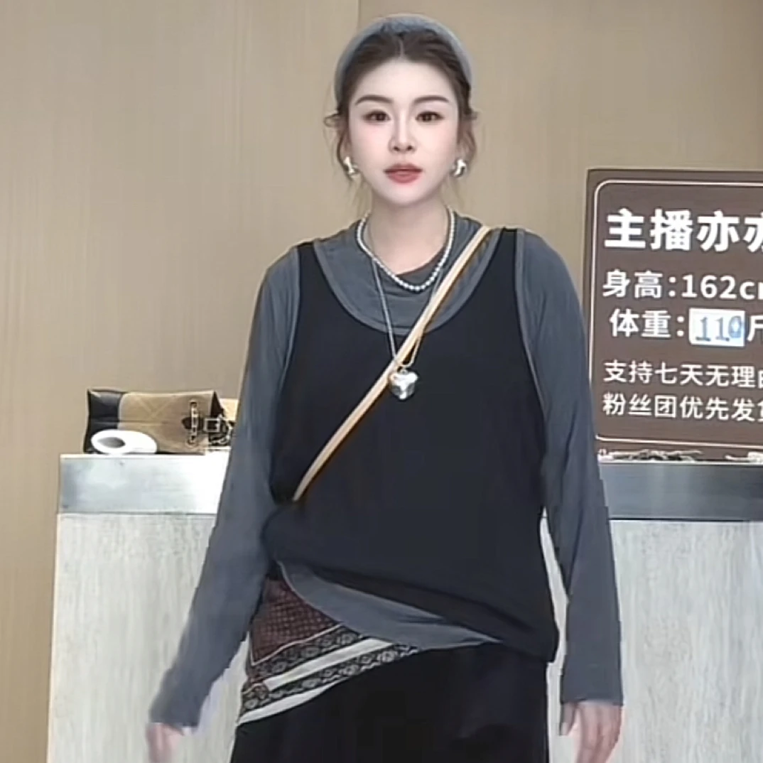 T恤千金风真两件网红显瘦长袖