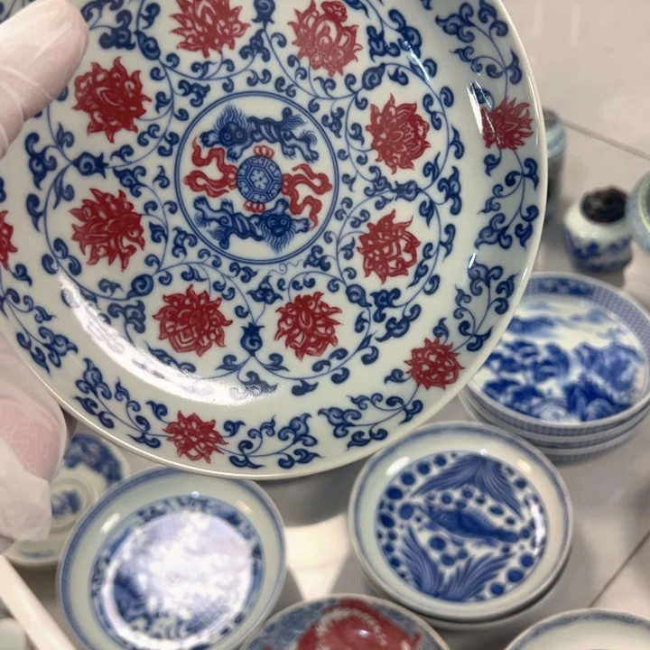 瓷片白青花釉里红缠枝莲大壶承qp