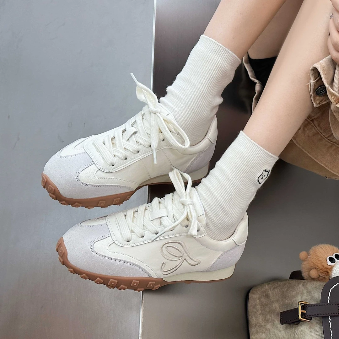 厚底德训鞋女2025春夏新款真皮透气拼色百搭休闲鞋运动学生潮流