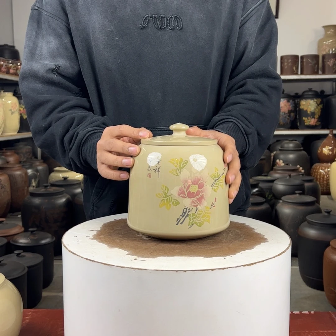 微瑕357克醒茶罐纯手工牡丹