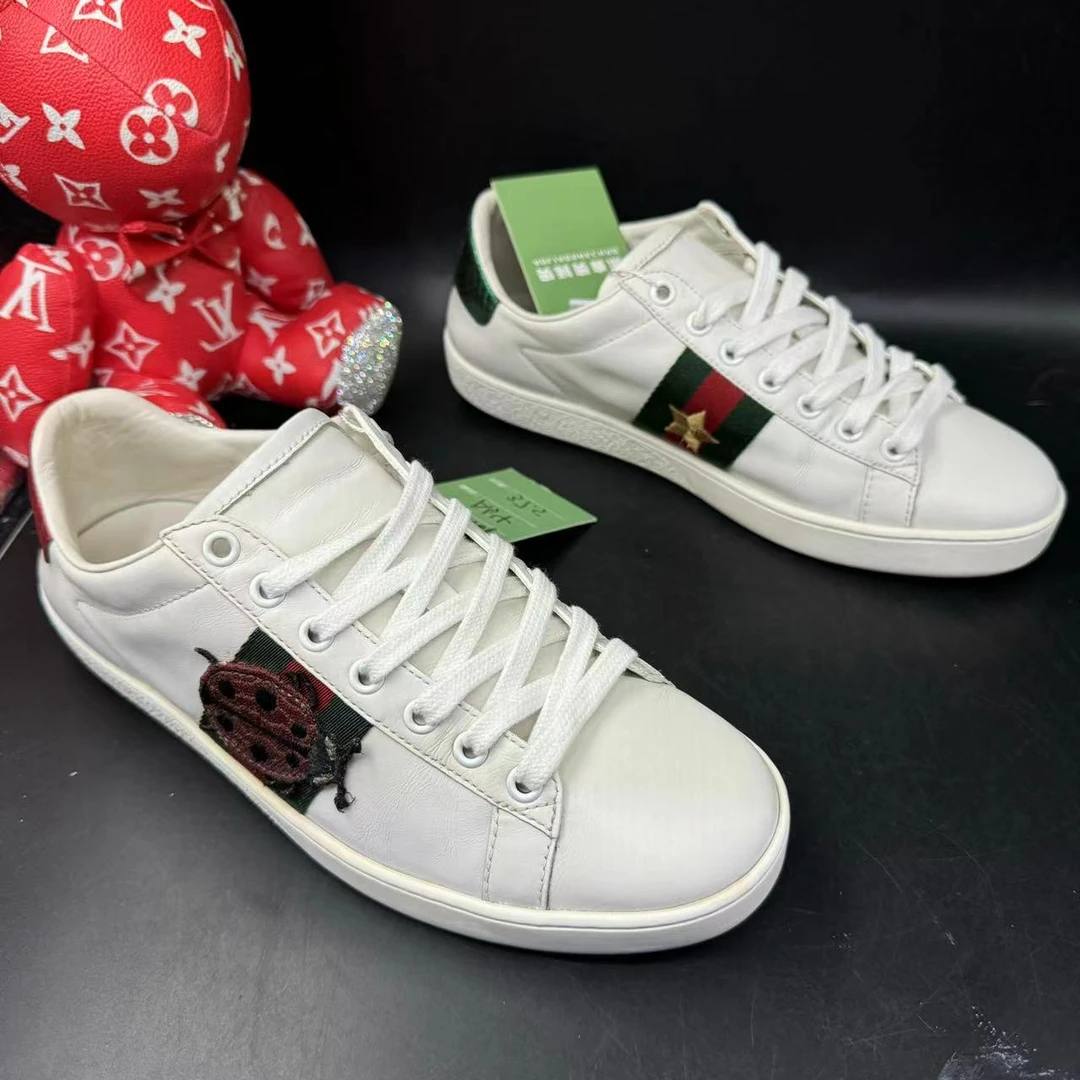 95新 GUCCI/古驰 【AO福利】 37.5欧码 七星瓢虫ace小白板鞋ao169