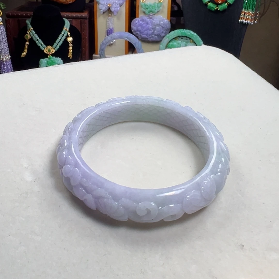 翡翠未镶嵌手镯紫春彩