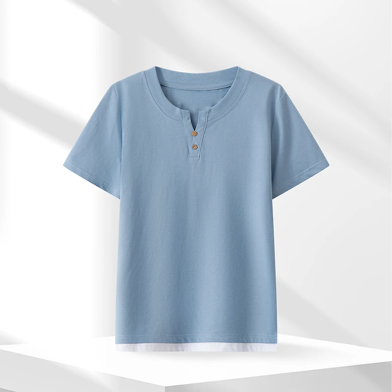 V领棉质短袖t恤男夏季宽松凉感男士半袖衣服潮牌潮流2025新款体恤