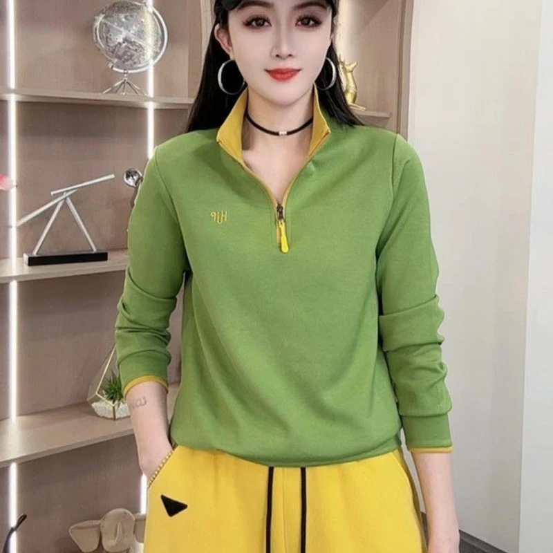 气质立领卫衣女春季新款时尚百搭显瘦撞色设计感拉链长袖上衣妈妈