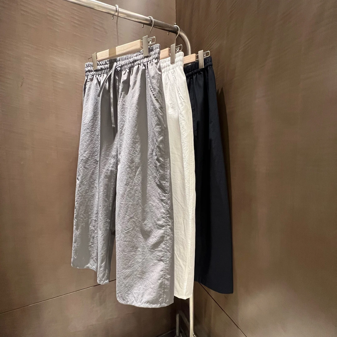 lulu-高定大口袋松紧腰系带纸感棉阔腿裤女