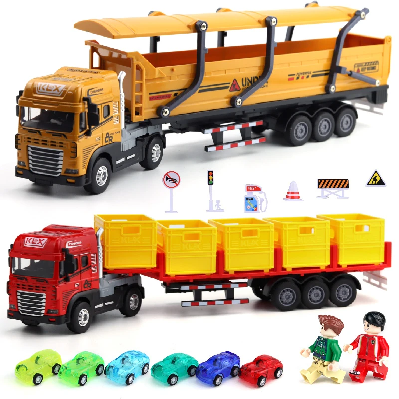 儿童玩具车模合金大卡车油罐车男孩声光工程运输车大号货柜半挂车