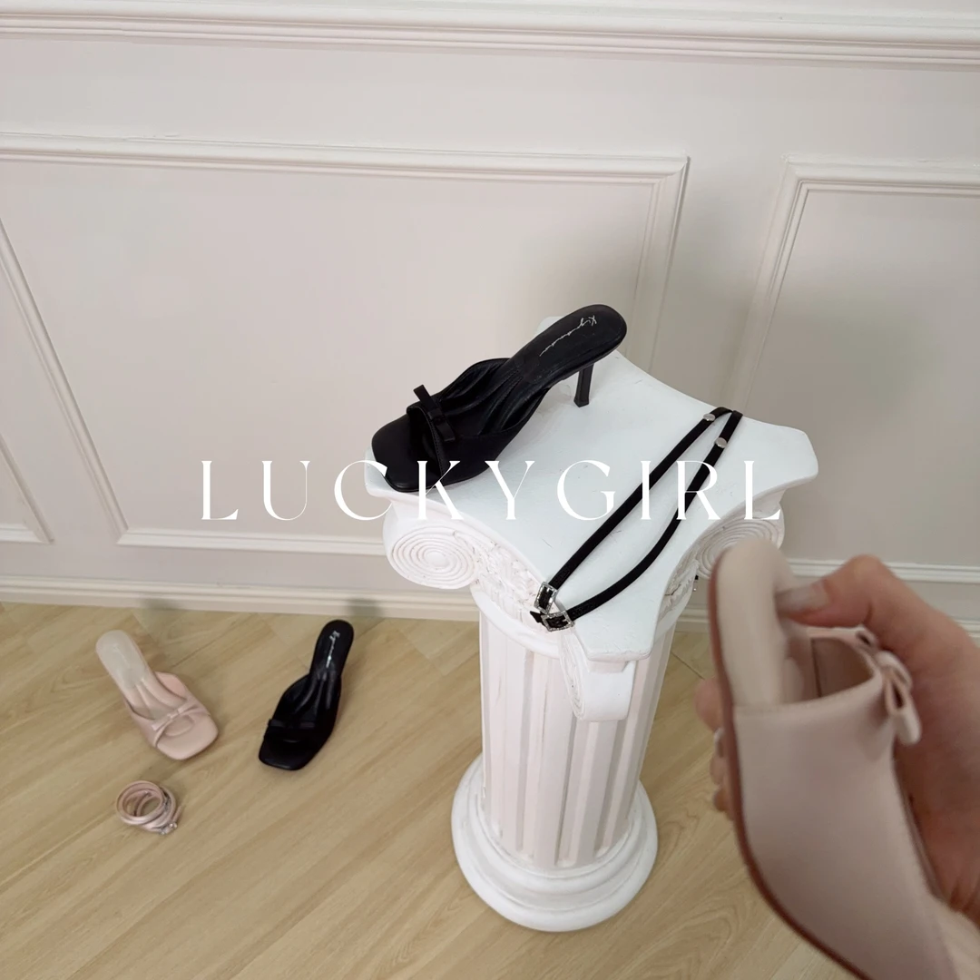 LUCKY｜“韩系轻御”两穿｜柔软踩屎感甜美风方头软底高跟凉鞋