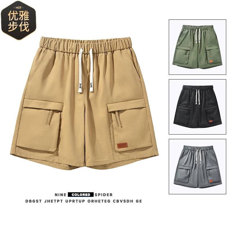 爆款男款牛仔2025新款日系宽松五分裤男装裤子多袋士工装夏季