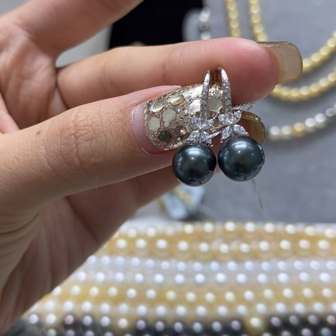 海水珍珠耳饰银S925镶嵌