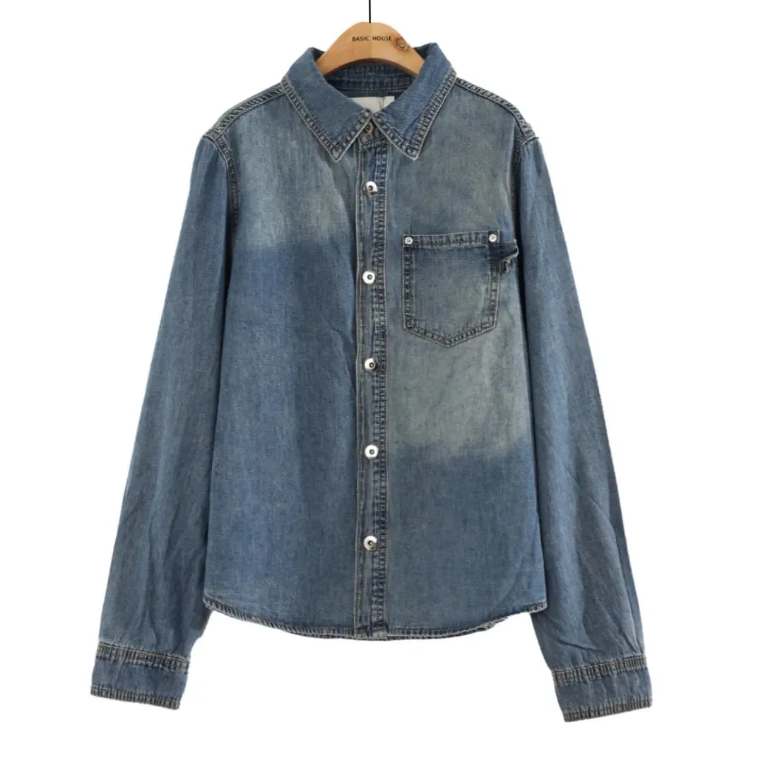 Basic House/百家好JHE高级感韩版宽松牛仔衬衫潮流复古百搭上衣