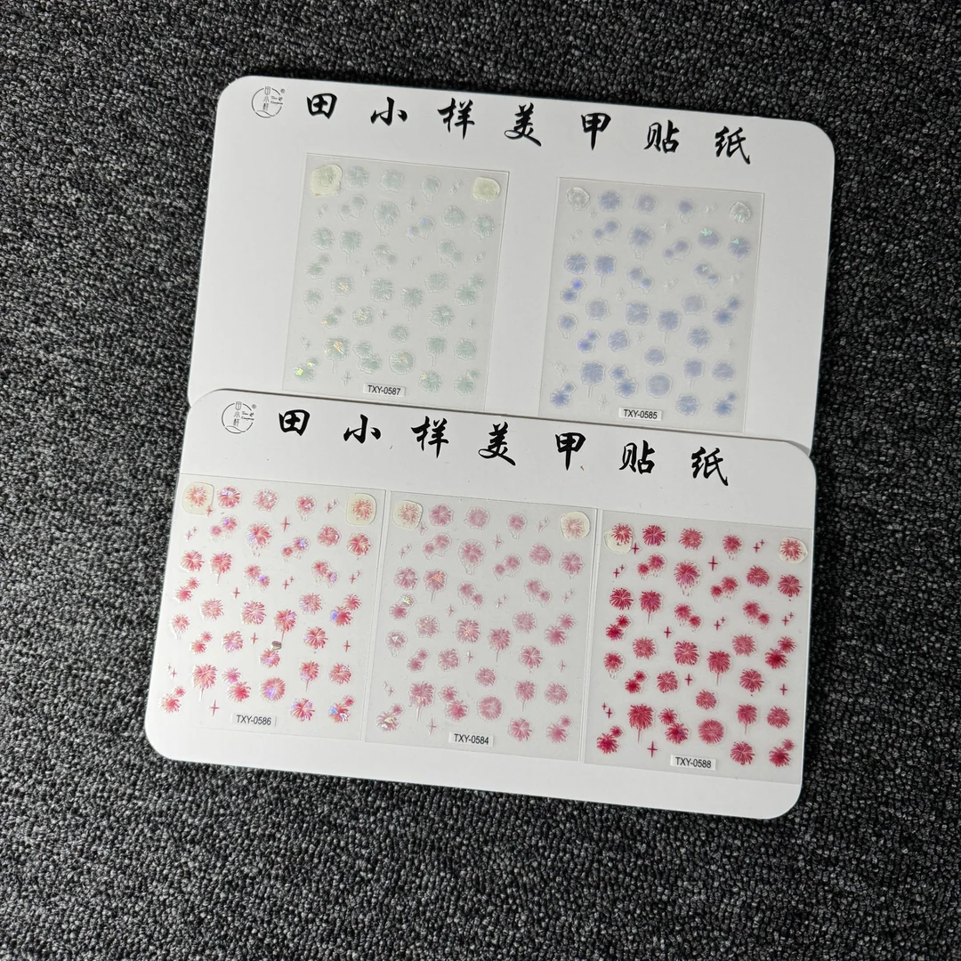 【炫彩烟花5张】ins风蕾丝小熊可爱夏日日系卡通全贴小清新美甲贴纸