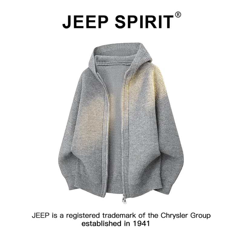 Jeep吉普双拉链连帽开衫毛衣男女款秋冬季宽松百搭慵懒风休闲外套