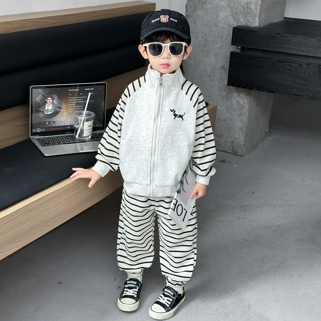 男童春秋套装2025新款儿童休闲条纹两件套男孩宝宝秋装运动衣服潮