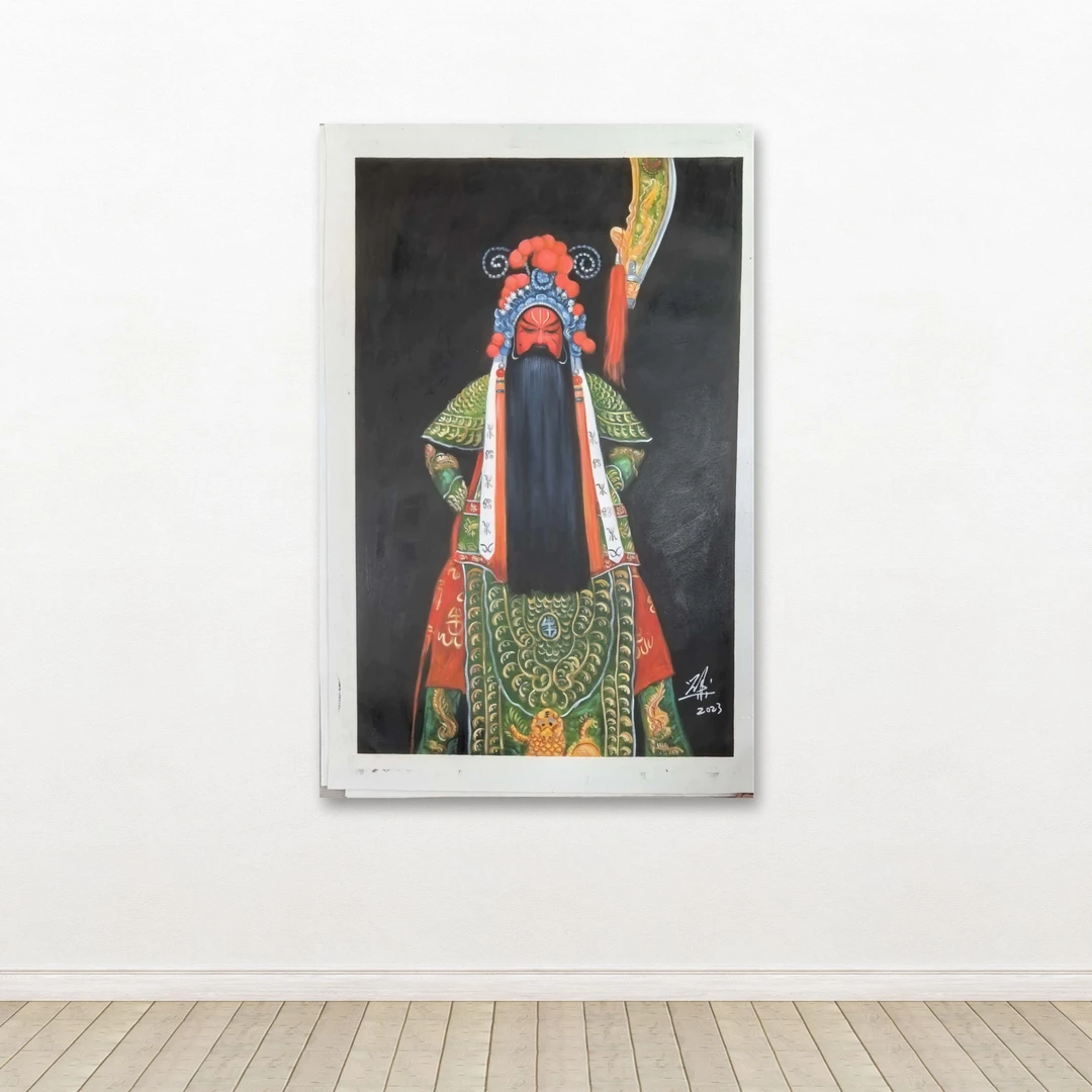 刘用华-手绘油画-关公-客厅办公室挂画