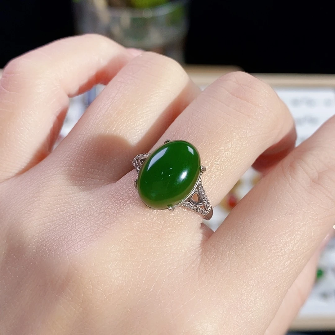 和田玉（碧玉）戒指银S925镶嵌