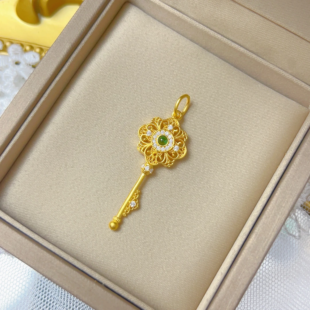 足金999金钥匙吊坠手工时尚复古实心传承精美古法百搭挂坠素款