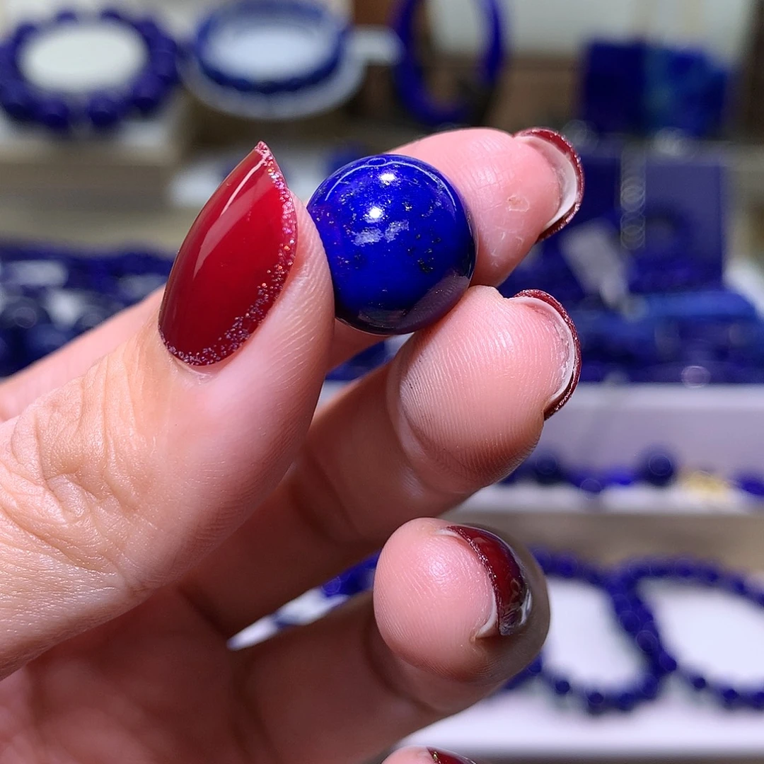 青金石未镶嵌天然原矿单圆珠14m