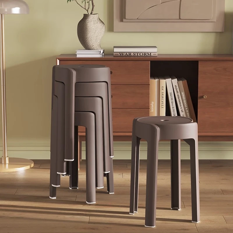 轻奢风特厚塑料凳子家用可叠放餐桌高圆风车板凳加厚家庭备用椅子