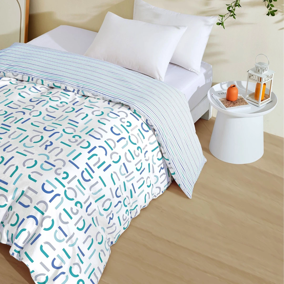 【恐龙严选】全棉四件套 蓝色字母亲肤床品 全棉柔软 0760 床单床笠