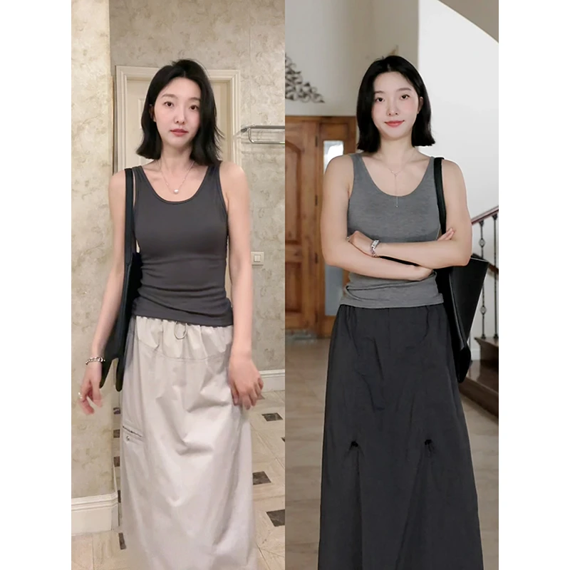 郭九九呢 桑蚕丝大U领简约百搭修身显瘦背心（带胸垫）G925X03748