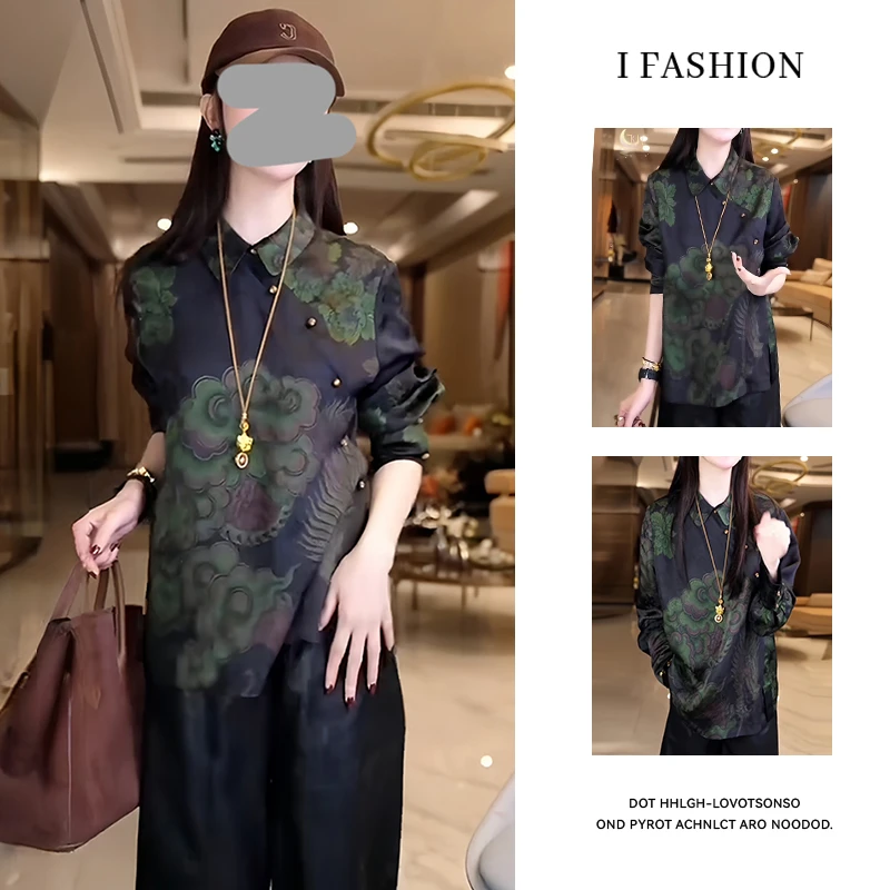 新中式休闲减龄衬衫女2025年春秋新款设计感国风复古翻领长袖上衣